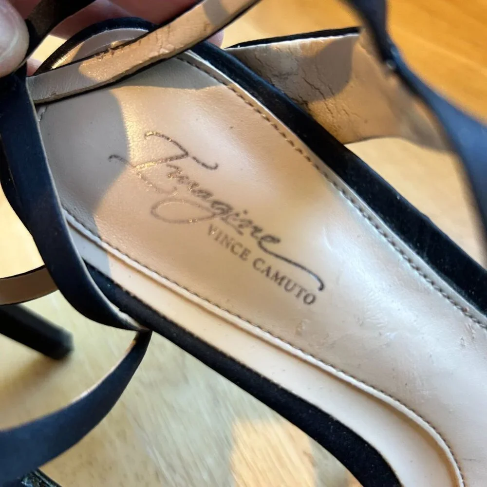 Vince Camuto Imagine Black Side Jeweled Strappy Heels Size 7.5 Chic & Sophistica - Picture 3 of 10